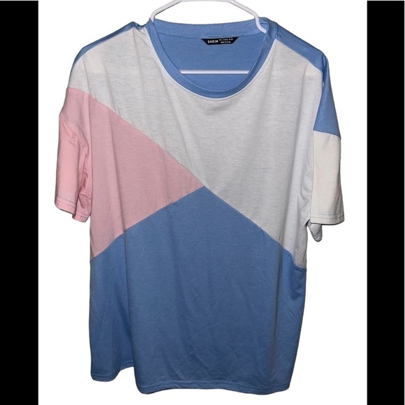 SHEIN Tops - 𝅺SHEIN PINK/BLUE/WHITE COMFY TEE SHORT SLEEVE SIZE LARGE